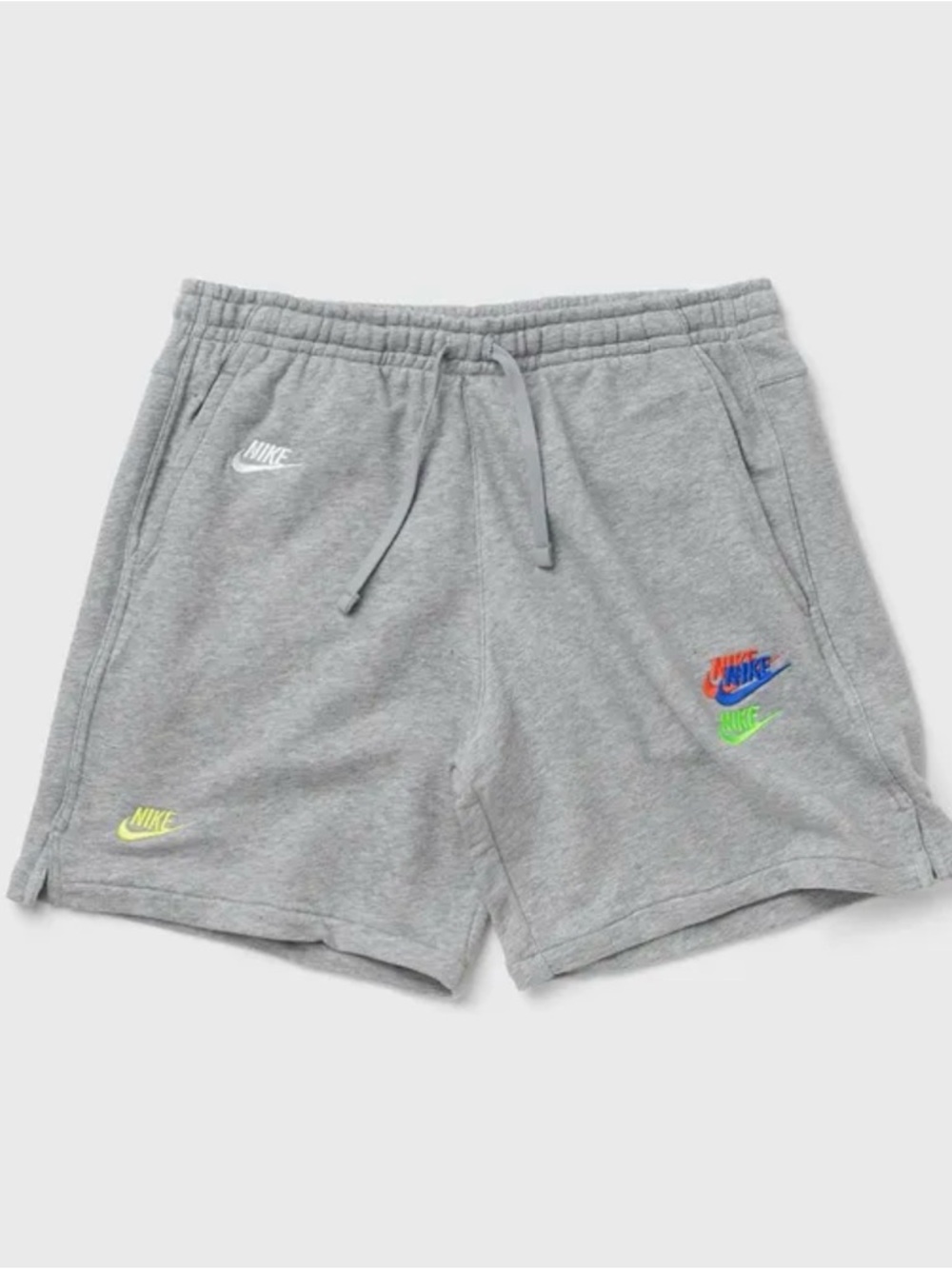 Nike Men's Grey Fleece Athletic Shorts with Multi-Logo Detail Large